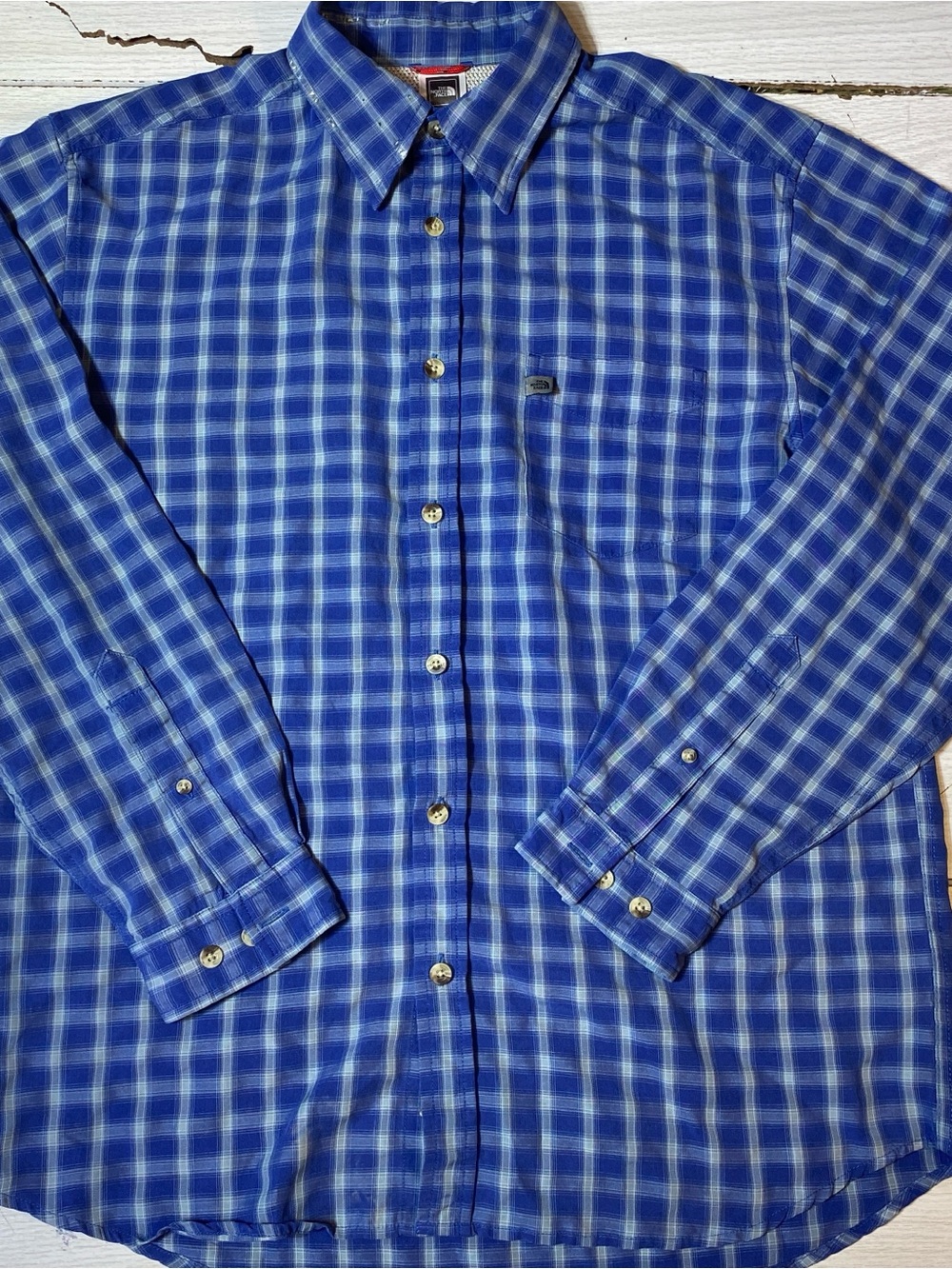 The North Face Men's M Plaid Button Down Shirt Blue Long Sleeve